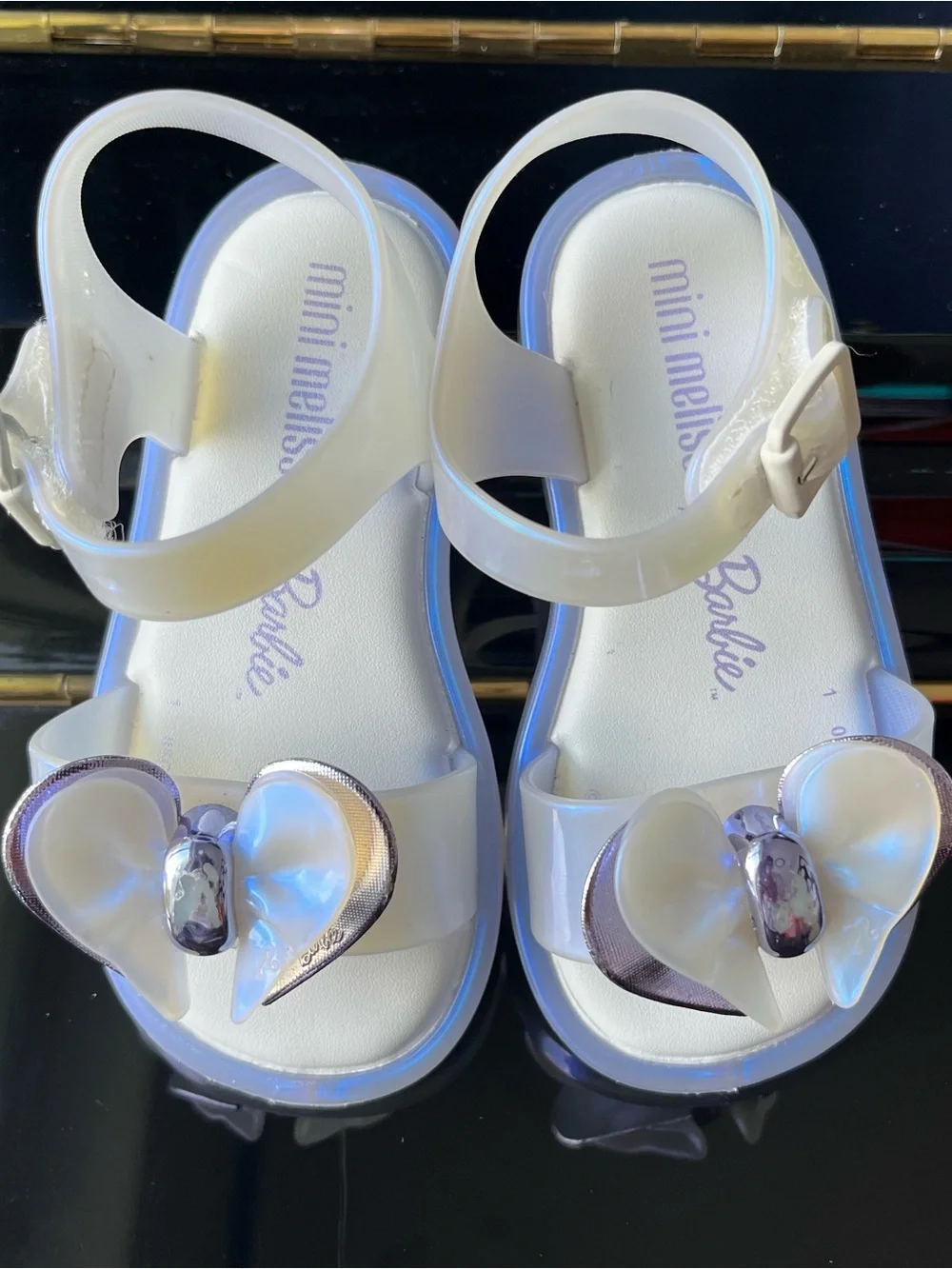 Mini melissa Mar Sandals Barbie Inspired Toddler Heart-Shape Bow Applique Sz 7